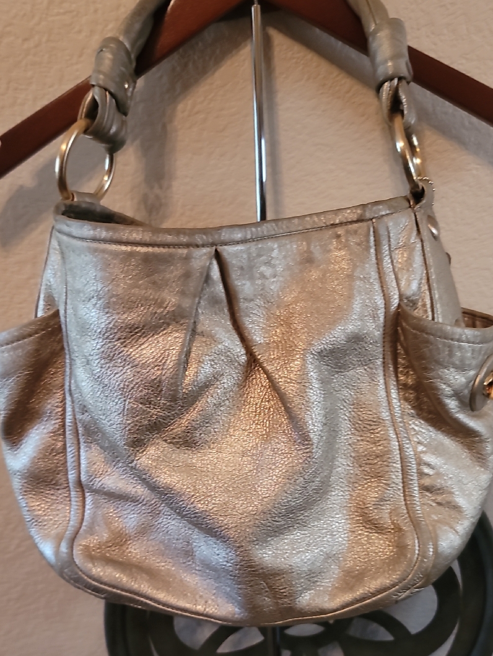 Coach Metallic Rose Gold Leather Shoulder Bag